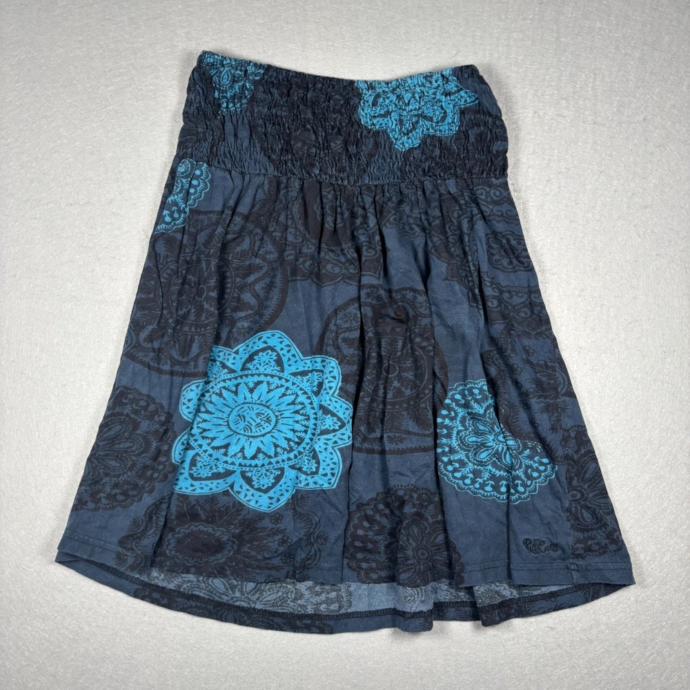 Rip Curl Y2K Smocked Tube Top Medium Blue Mandala Floral Strapless Boho Festival